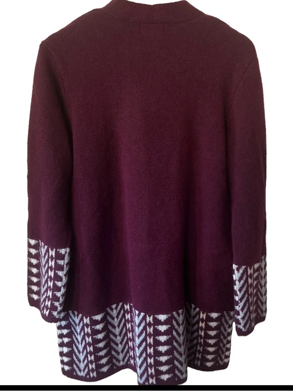 Frye Women's Aztec Knit Cardigan Sweater Dark Red Open Front Sz XL EUC